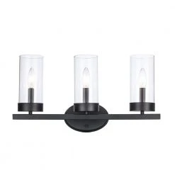 Meadowlark 21 in. 3-Light Black Modern Bathroom Vanity Light with Clear Glass Shades by Bel Air Lighting