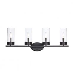 Meadowlark 30 in. 4-Light Black Modern Bathroom Vanity Light with Clear Glass Shades by Bel Air Lighting