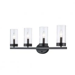 Meadowlark 30 in. 4-Light Black Modern Bathroom Vanity Light with Clear Glass Shades by Bel Air Lighting -GlowNest Shop black bel air lighting vanity lighting 71734 bk c3 1000