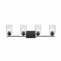 Simi 31 in. 4-Light Black Modern Bathroom Vanity Light with Seeded Glass Shades by Bel Air Lighting