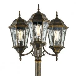 Villa Nueva 96 in. 3-Light Black Gold Outdoor Lamp Post Light Set with Stained Glass by Bel Air Lighting -GlowNest Shop black gold bel air lighting post light sets 4719 bg 4f 1000