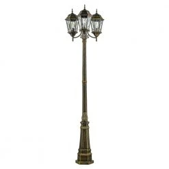 Villa Nueva 96 in. 3-Light Black Gold Outdoor Lamp Post Light Set with Stained Glass by Bel Air Lighting