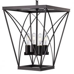 4-Light Bronze Caged Hanging Kitchen Pendant Light with Metal Shade by Bel Air Lighting -GlowNest Shop bronze bel air lighting chandeliers 11224 rob 4f 1000