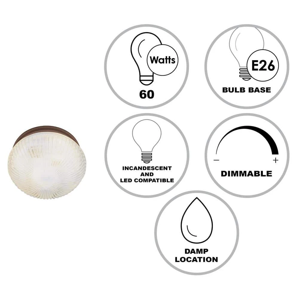 Harbor 10 in. 2-Light Oil Rubbed Bronze Flush Mount Kitchen Ceiling Light Fixture with Holophane Glass Shade by Bel Air Lighting 4 Harbor 10 in. 2-Light Oil Rubbed Bronze Flush Mount Kitchen Ceiling Light Fixture with Holophane Glass Shade by Bel Air Lighting - Image 2