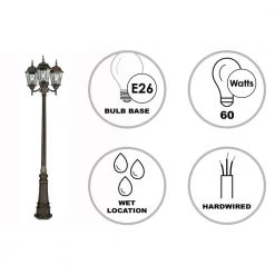 Villa Nueva 96 in. 3-Light Brown Outdoor Lamp Post Light Set with Stained Glass by Bel Air Lighting -GlowNest Shop brown bel air lighting post light sets 4719 brz 40 1000