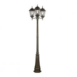 Villa Nueva 96 in. 3-Light Brown Outdoor Lamp Post Light Set with Stained Glass by Bel Air Lighting