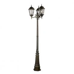 Villa Nueva 96 in. 3-Light Brown Outdoor Lamp Post Light Set with Stained Glass by Bel Air Lighting -GlowNest Shop brown bel air lighting post light sets 4719 brz c3 1000