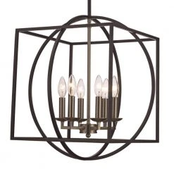 Arzio 6-Light Brushed Nickel and Black Caged Chandelier for Dining Room with Metal Shade by Bel Air Lighting -GlowNest Shop brushed nickel and black bel air lighting chandeliers 11186 bn bk 4f 1000