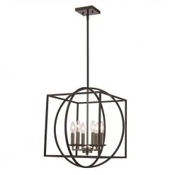 Arzio 6-Light Brushed Nickel and Black Caged Chandelier for Dining Room with Metal Shade by Bel Air Lighting