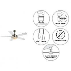 Cappleman 52 in. CFL Indoor Brushed Nickel Modern Ceiling Fan with Light Kit, 5-Blade by Bel Air Lighting -GlowNest Shop brushed nickel bel air lighting ceiling fans with lights f 1006 bn 40 1000