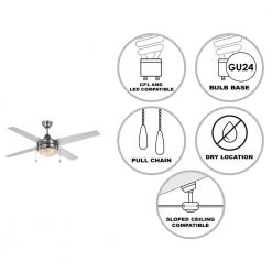 Cappleman 52 in. CFL Indoor Brushed Nickel Modern Ceiling Fan with Light Kit, 4-Blade by Bel Air Lighting -GlowNest Shop brushed nickel bel air lighting ceiling fans with lights f 1014 bn 40 1000