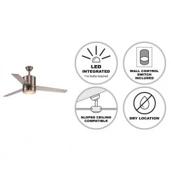 52 in. Integrated LED Indoor Brushed Nickel Modern Ceiling Fan with Light and Wall Control Switch, 3-Blade by Bel Air Lighting -GlowNest Shop brushed nickel bel air lighting ceiling fans with lights f 1018 bn 40 1000