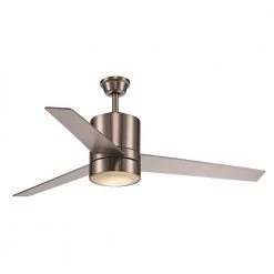 52 in. Integrated LED Indoor Brushed Nickel Modern Ceiling Fan with Light and Wall Control Switch, 3-Blade by Bel Air Lighting