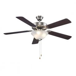 52 in. Indoor Brushed Nickel Ceiling Fan with Light Kit and Pull Chain, 5 Reversible Blades by Bel Air Lighting