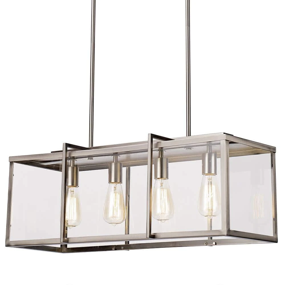 Eastwood II 4-Light Brushed Nickel Hanging Kitchen Island Pendant Light with Clear Glass Shade by Bel Air Lighting 6 Eastwood II 4-Light Brushed Nickel Hanging Kitchen Island Pendant Light with Clear Glass Shade by Bel Air Lighting - Image 4