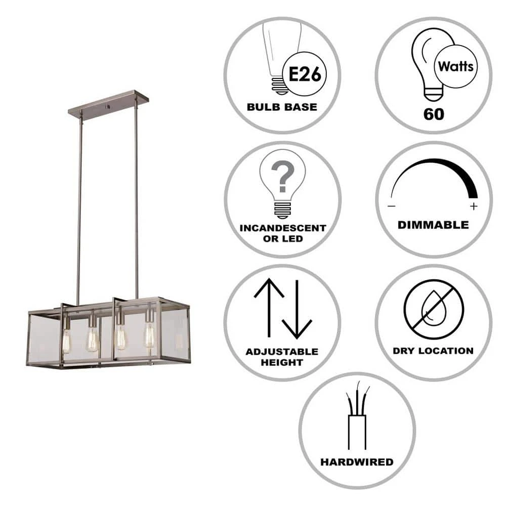 Eastwood II 4-Light Brushed Nickel Hanging Kitchen Island Pendant Light with Clear Glass Shade by Bel Air Lighting 4 Eastwood II 4-Light Brushed Nickel Hanging Kitchen Island Pendant Light with Clear Glass Shade by Bel Air Lighting - Image 2