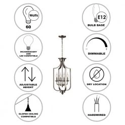 Hillcrest 12 in. 4-Light Brushed Nickel Traditional Hanging Kitchen Pendant Light with Metal Shade by Bel Air Lighting 11 Hillcrest 12 in. 4-Light Brushed Nickel Traditional Hanging Kitchen Pendant Light with Metal Shade by Bel Air Lighting -GlowNest Shop brushed nickel bel air lighting chandeliers 11214 bn 40 1000