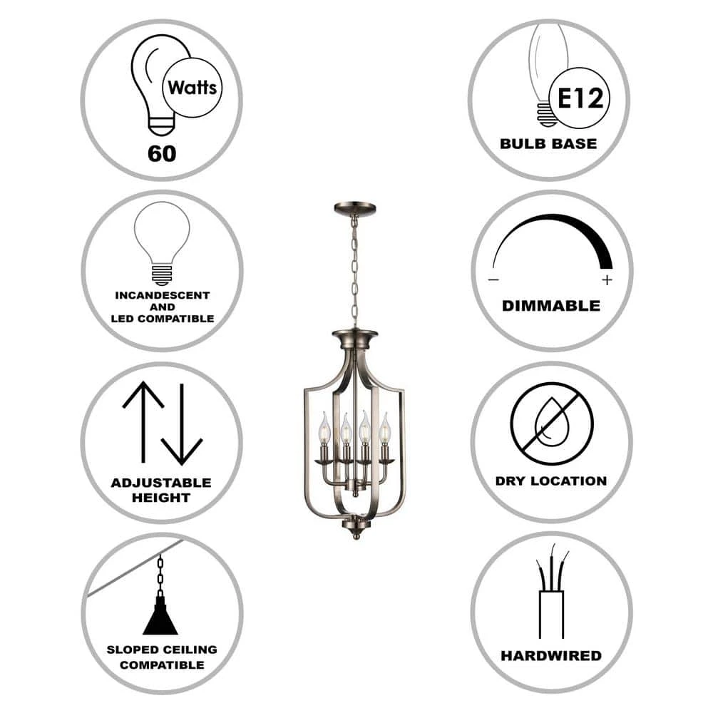 Hillcrest 12 in. 4-Light Brushed Nickel Traditional Hanging Kitchen Pendant Light with Metal Shade by Bel Air Lighting 5 Hillcrest 12 in. 4-Light Brushed Nickel Traditional Hanging Kitchen Pendant Light with Metal Shade by Bel Air Lighting - Image 3