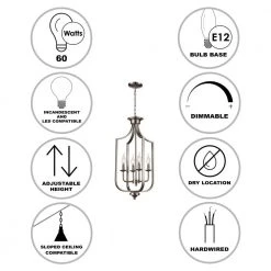 Hillcrest 13.75 in. 4-Light Brushed Nickel Hanging Kitchen Pendant Light with Metal Shade by Bel Air Lighting -GlowNest Shop brushed nickel bel air lighting chandeliers 11215 bn 40 1000