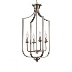 Hillcrest 16 in. 4-Light Brushed Nickel Traditional Hanging Kitchen Pendant Light with Metal Shade by Bel Air Lighting -GlowNest Shop brushed nickel bel air lighting chandeliers 11216 bn 1f 1000