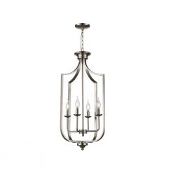 Hillcrest 16 in. 4-Light Brushed Nickel Traditional Hanging Kitchen Pendant Light with Metal Shade by Bel Air Lighting -GlowNest Shop brushed nickel bel air lighting chandeliers 11216 bn 4f 1000
