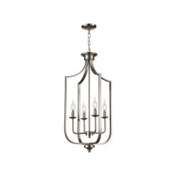 Hillcrest 16 in. 4-Light Brushed Nickel Traditional Hanging Kitchen Pendant Light with Metal Shade by Bel Air Lighting