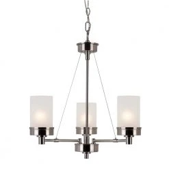 Fusion 3-Light Brushed Nickel Chandelier for Dining Room with Frosted Glass Shades by Bel Air Lighting