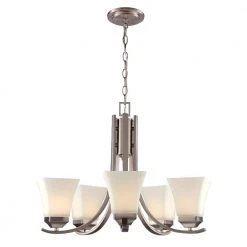 Cameo 5-Light Brushed Nickel Chandelier for Dining Room with Frosted Glass Shades by Bel Air Lighting