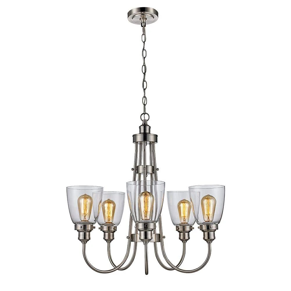 Jennifer 5-Light Brushed Nickel Industrial Chandelier for Dining Room with Clear Glass Shades by Bel Air Lighting 3 Jennifer 5-Light Brushed Nickel Industrial Chandelier for Dining Room with Clear Glass Shades by Bel Air Lighting