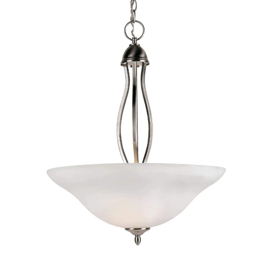 Glasswood 3-Light Brushed Nickel Hanging Kitchen Pendant Light with White Frost Glass Shade by Bel Air Lighting 3 Glasswood 3-Light Brushed Nickel Hanging Kitchen Pendant Light with White Frost Glass Shade by Bel Air Lighting