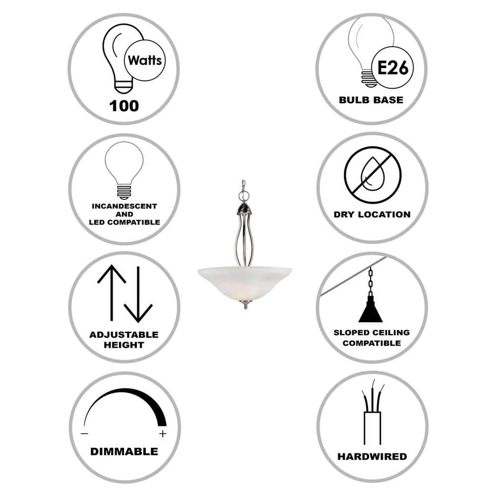 Glasswood 3-Light Brushed Nickel Hanging Kitchen Pendant Light with White Frost Glass Shade by Bel Air Lighting 4 Glasswood 3-Light Brushed Nickel Hanging Kitchen Pendant Light with White Frost Glass Shade by Bel Air Lighting - Image 2