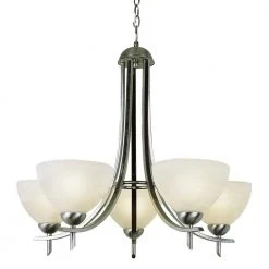 Vitalian 5-Light Brushed Nickel Chandelier for Dining Room with Marbleized Glass Shades by Bel Air Lighting