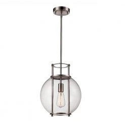 Grove 1-Light Brushed Nickel Globe Hanging Kitchen Pendant Light with Clear Glass Shade by Bel Air Lighting