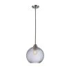 1-Light Brushed Nickel Globe Hanging Kitchen Pendant Light with Clear Textured Glass Shade by Bel Air Lighting