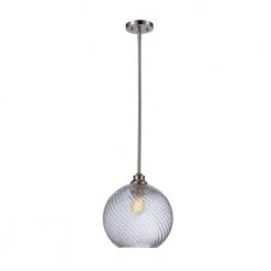 1-Light Brushed Nickel Globe Hanging Kitchen Pendant Light with Clear Textured Glass Shade by Bel Air Lighting