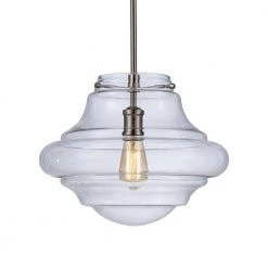 1-Light Brushed Nickel Schoolhouse Hanging Ktichen Pendant Light with Clear Glass Shade by Bel Air Lighting -GlowNest Shop brushed nickel bel air lighting chandeliers pnd 2151 4f 1000