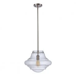 1-Light Brushed Nickel Schoolhouse Hanging Ktichen Pendant Light with Clear Glass Shade by Bel Air Lighting -GlowNest Shop brushed nickel bel air lighting chandeliers pnd 2151 c3 1000