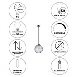 1-Light Brushed Nickel Globe Hanging Kitchen Pendant Light with Clear Wave Glass Shade by Bel Air Lighting -GlowNest Shop brushed nickel bel air lighting chandeliers pnd 2153 40 1000