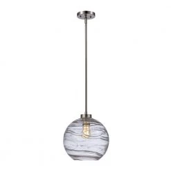 1-Light Brushed Nickel Globe Hanging Kitchen Pendant Light with Clear Wave Glass Shade by Bel Air Lighting