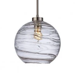 1-Light Brushed Nickel Globe Hanging Kitchen Pendant Light with Clear Wave Glass Shade by Bel Air Lighting -GlowNest Shop brushed nickel bel air lighting chandeliers pnd 2153 c3 1000