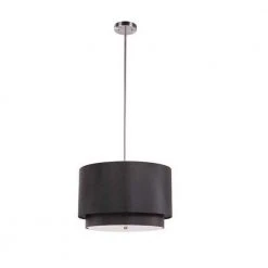 Schiffer 18 in. 3-Light Brushed Nickel Hanging Kitchen Pendant Light with Black Fabric Drum Shade by Bel Air Lighting