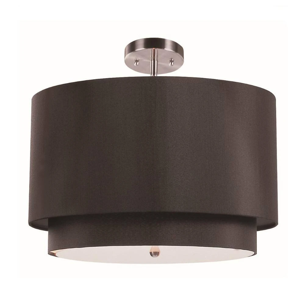 Schiffer 18 in. 3-Light Brushed Nickel Hanging Kitchen Pendant Light with Black Fabric Drum Shade by Bel Air Lighting 6 Schiffer 18 in. 3-Light Brushed Nickel Hanging Kitchen Pendant Light with Black Fabric Drum Shade by Bel Air Lighting - Image 4