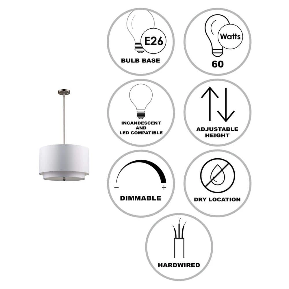 Schiffer 18 in. 3-Light Brushed Nickel Modern Hanging Kitchen Pendant Light with Ivory Shade by Bel Air Lighting 5 Schiffer 18 in. 3-Light Brushed Nickel Modern Hanging Kitchen Pendant Light with Ivory Shade by Bel Air Lighting - Image 3