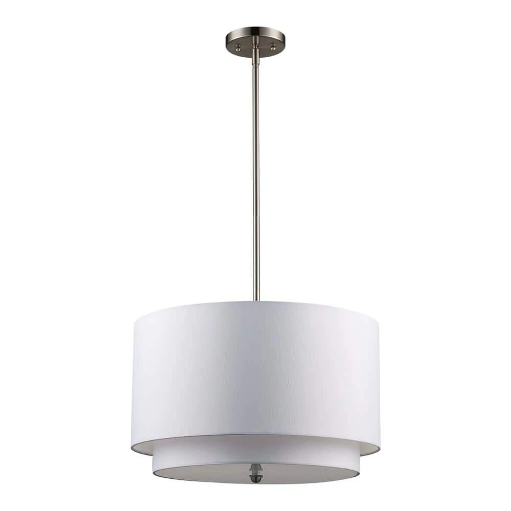 Schiffer 18 in. 3-Light Brushed Nickel Modern Hanging Kitchen Pendant Light with Ivory Shade by Bel Air Lighting 3 Schiffer 18 in. 3-Light Brushed Nickel Modern Hanging Kitchen Pendant Light with Ivory Shade by Bel Air Lighting