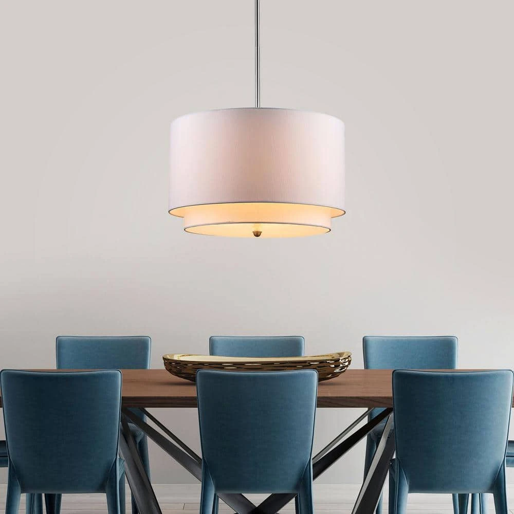 Schiffer 18 in. 3-Light Brushed Nickel Modern Hanging Kitchen Pendant Light with Ivory Shade by Bel Air Lighting 4 Schiffer 18 in. 3-Light Brushed Nickel Modern Hanging Kitchen Pendant Light with Ivory Shade by Bel Air Lighting - Image 2