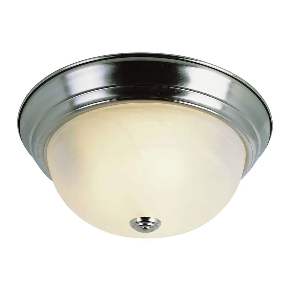 Browns 11 in. 2-Light Brushed Nickel Flush Mount Kitchen Ceiling Light Fixture with White Marbleized Glass Shade by Bel Air Lighting 3 Browns 11 in. 2-Light Brushed Nickel Flush Mount Kitchen Ceiling Light Fixture with White Marbleized Glass Shade by Bel Air Lighting
