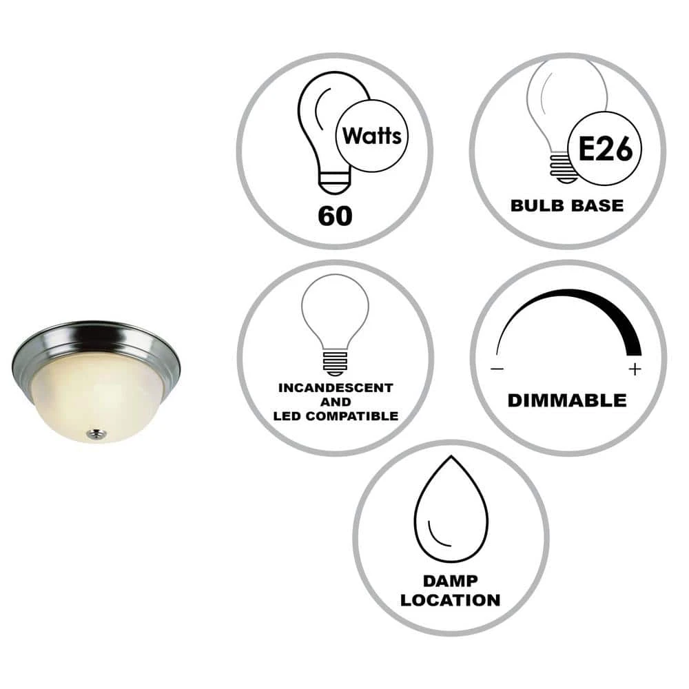 Browns 11 in. 2-Light Brushed Nickel Flush Mount Kitchen Ceiling Light Fixture with White Marbleized Glass Shade by Bel Air Lighting 4 Browns 11 in. 2-Light Brushed Nickel Flush Mount Kitchen Ceiling Light Fixture with White Marbleized Glass Shade by Bel Air Lighting - Image 2