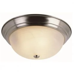 Browns 13 in. 2-Light Brushed Nickel Flush Mount Kitchen Ceiling Light Fixture with White Marbleized Glass Shade by Bel Air Lighting
