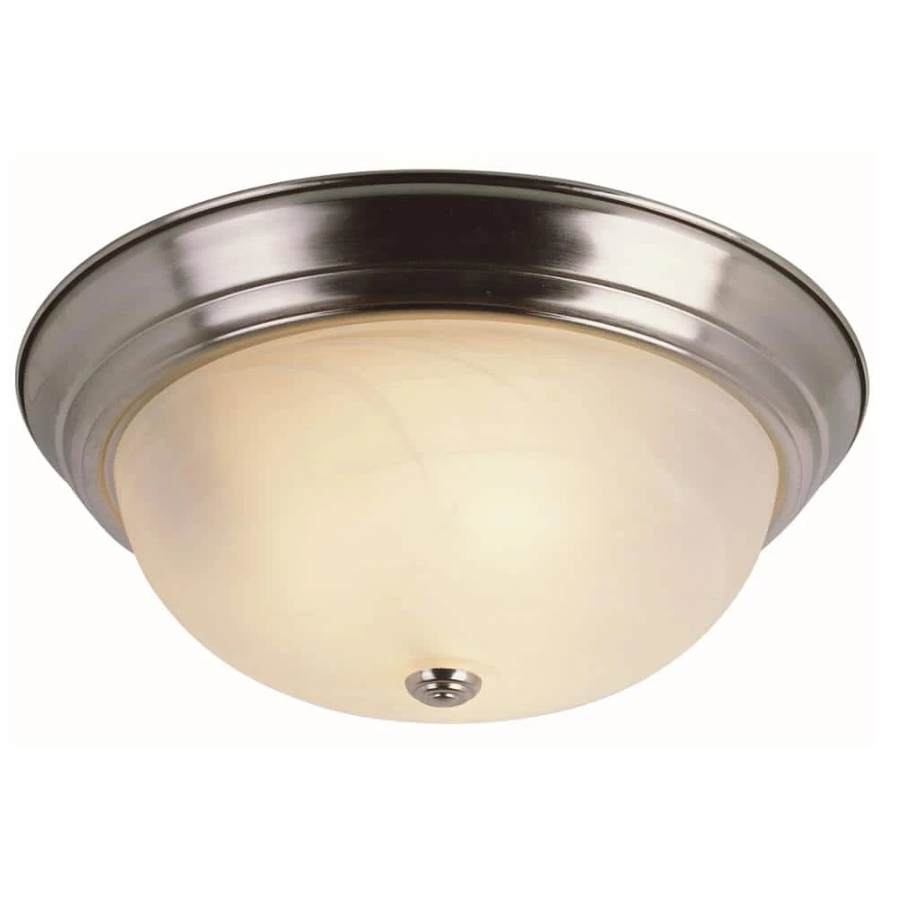 Browns 13 in. 2-Light Brushed Nickel Flush Mount Kitchen Ceiling Light Fixture with White Marbleized Glass Shade by Bel Air Lighting 3 Browns 13 in. 2-Light Brushed Nickel Flush Mount Kitchen Ceiling Light Fixture with White Marbleized Glass Shade by Bel Air Lighting
