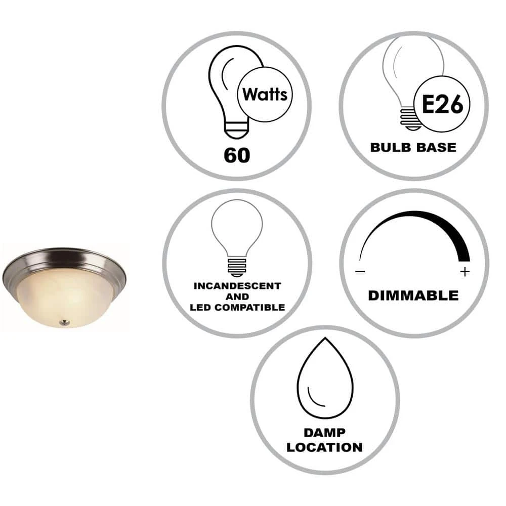 Browns 13 in. 2-Light Brushed Nickel Flush Mount Kitchen Ceiling Light Fixture with White Marbleized Glass Shade by Bel Air Lighting 4 Browns 13 in. 2-Light Brushed Nickel Flush Mount Kitchen Ceiling Light Fixture with White Marbleized Glass Shade by Bel Air Lighting - Image 2